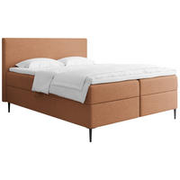 BOXBETT Alba Rise mit Bettkasten, Orange Chenille 160x200 cm – inkl. H4 Taschenfederkern Matratze & Foam Topper - Schwarz/Orange, Holz/Textil (160/200cm) - WFL GROUP