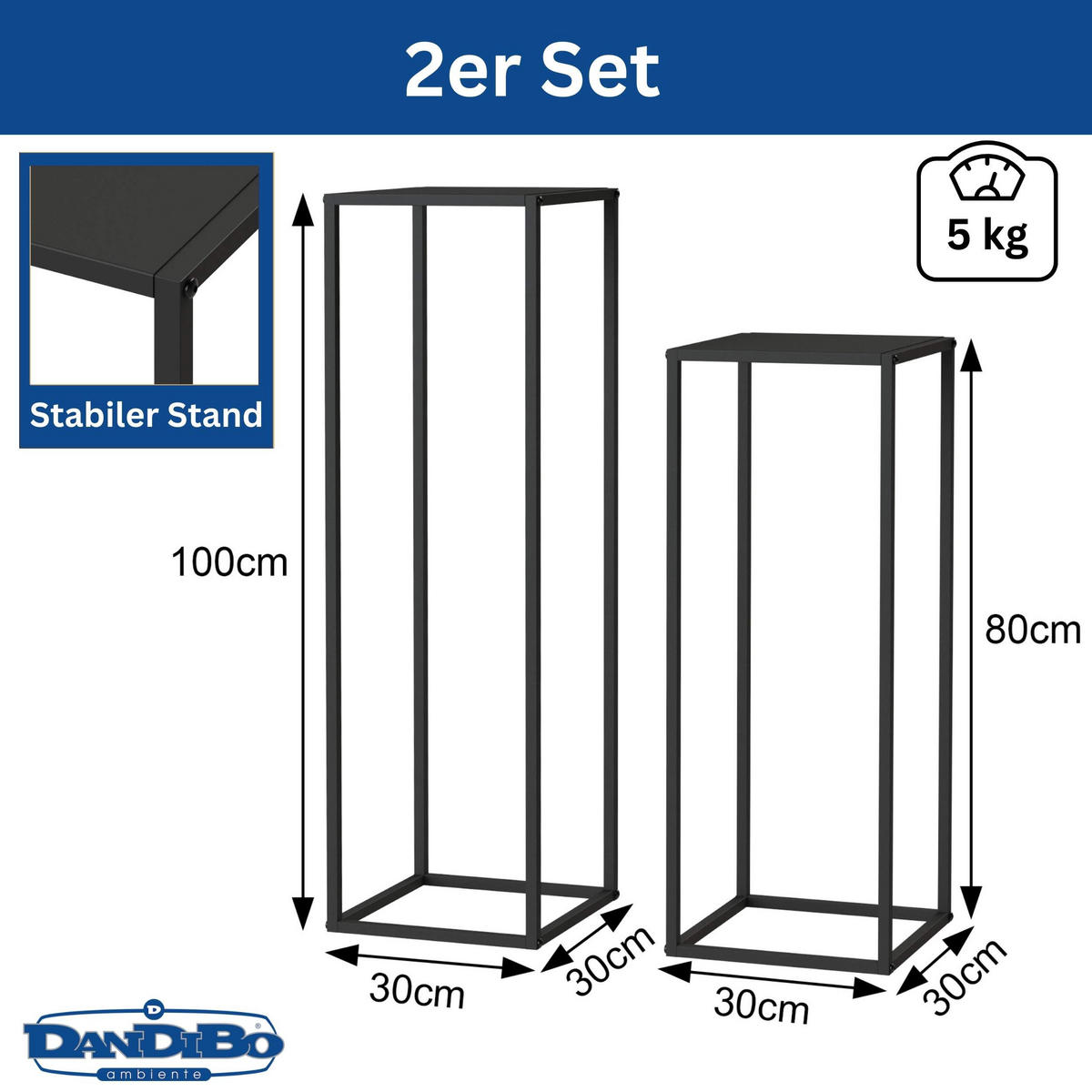BLUMENHOCKER 2er Set Metall Schwarz 80–100 cm - Schwarz, Metall (33/90/5cm) - DanDiBo