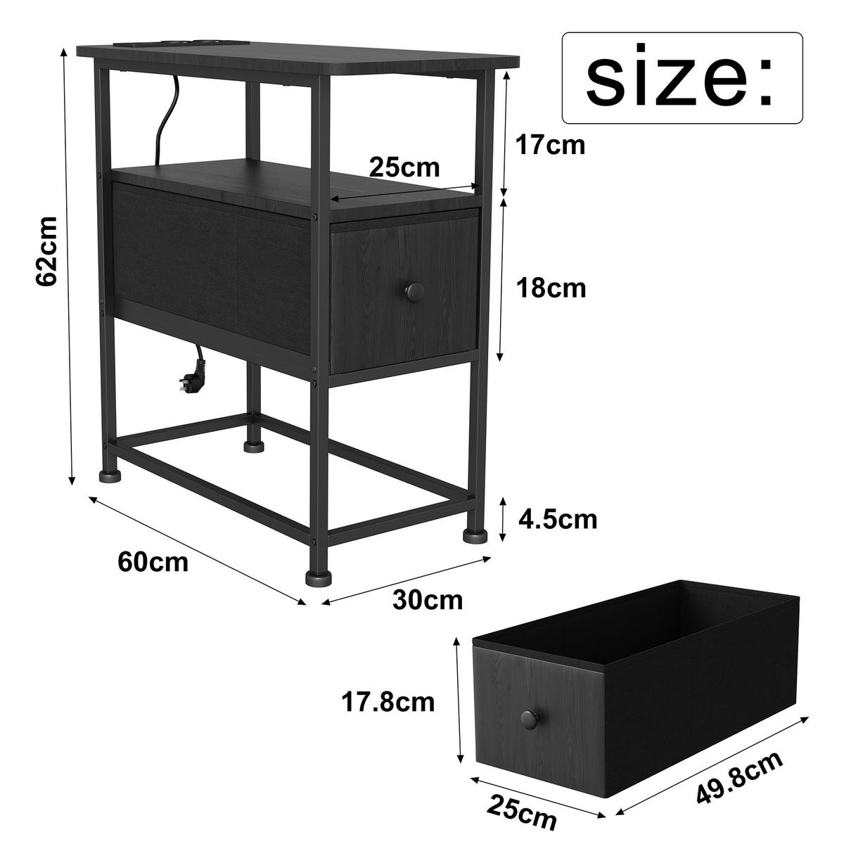 NACHTTISCH LED USB Schublade offene Fächer schwarz - Schwarz, Holz (60/62/30cm) - LEBENLANG