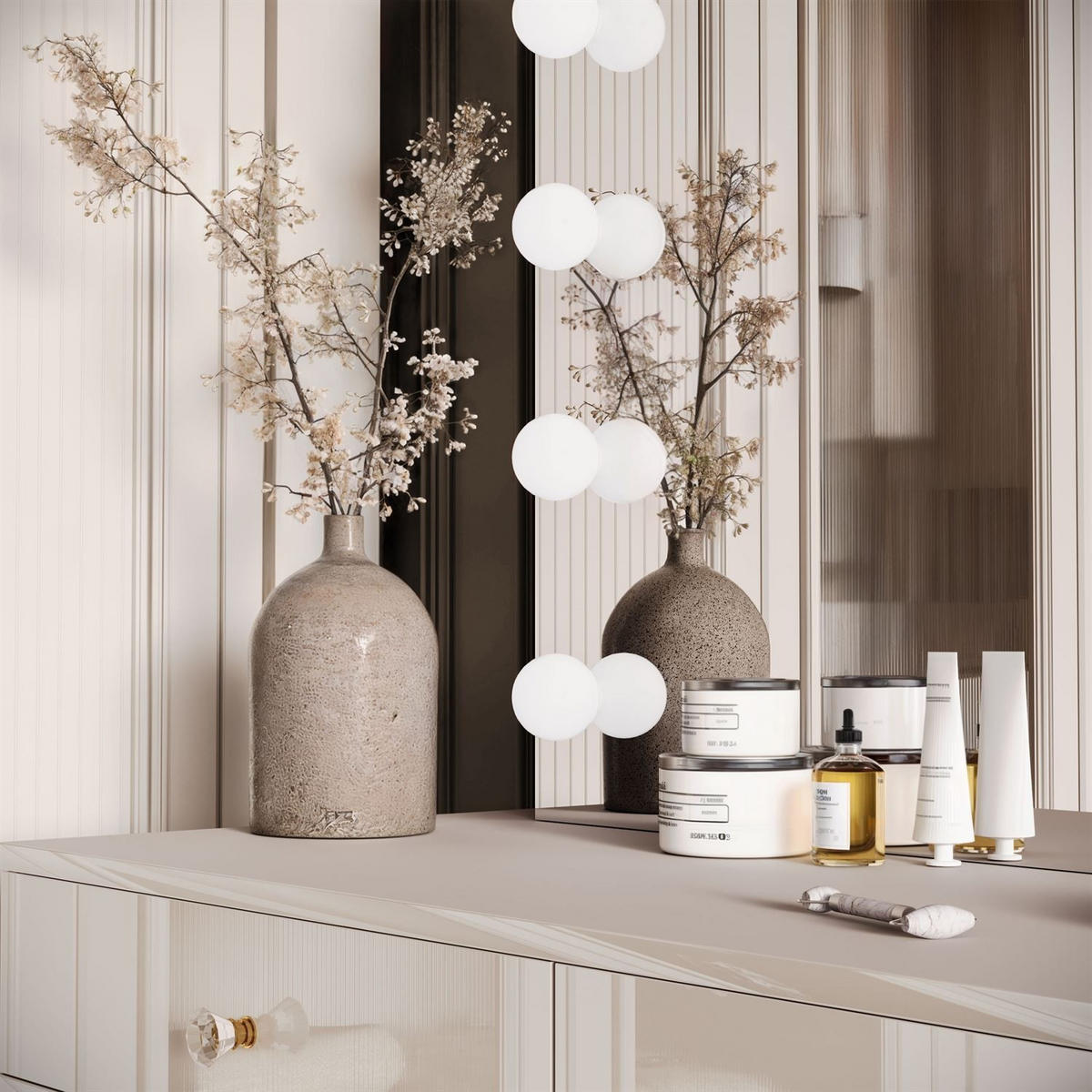 SCHMINKTISCH SIENNA GOLD ELITE auf schrägen Beinen Kristallgriff - Beige, Holzwerkstoff (100/81/42cm) - Lookway