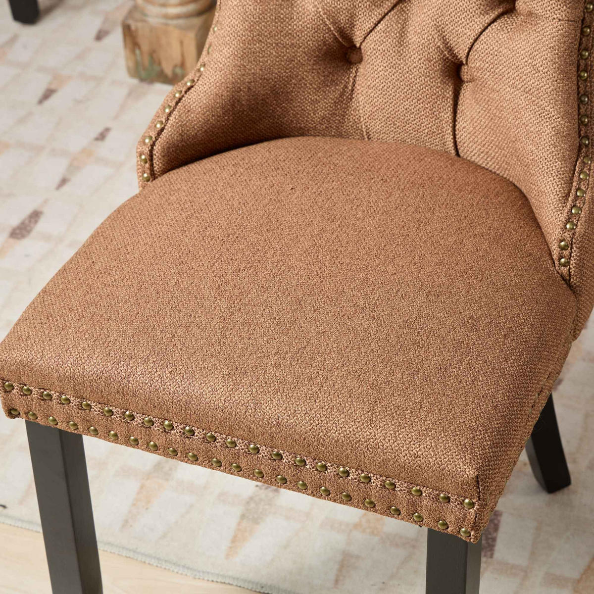 STUHL-SET DE-36335 2 Stück mit Leinenbezug Kaffee - Braun, Holz (50/95/65cm) - ComfortXL