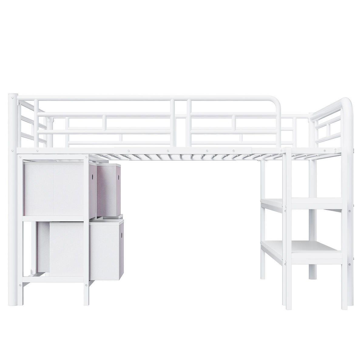 HOCHBETT 90/200 cm aus Metall mit Stauraum und breiter Treppe, Weiß - Weiß, Metall (90/200cm) - Flora Grace