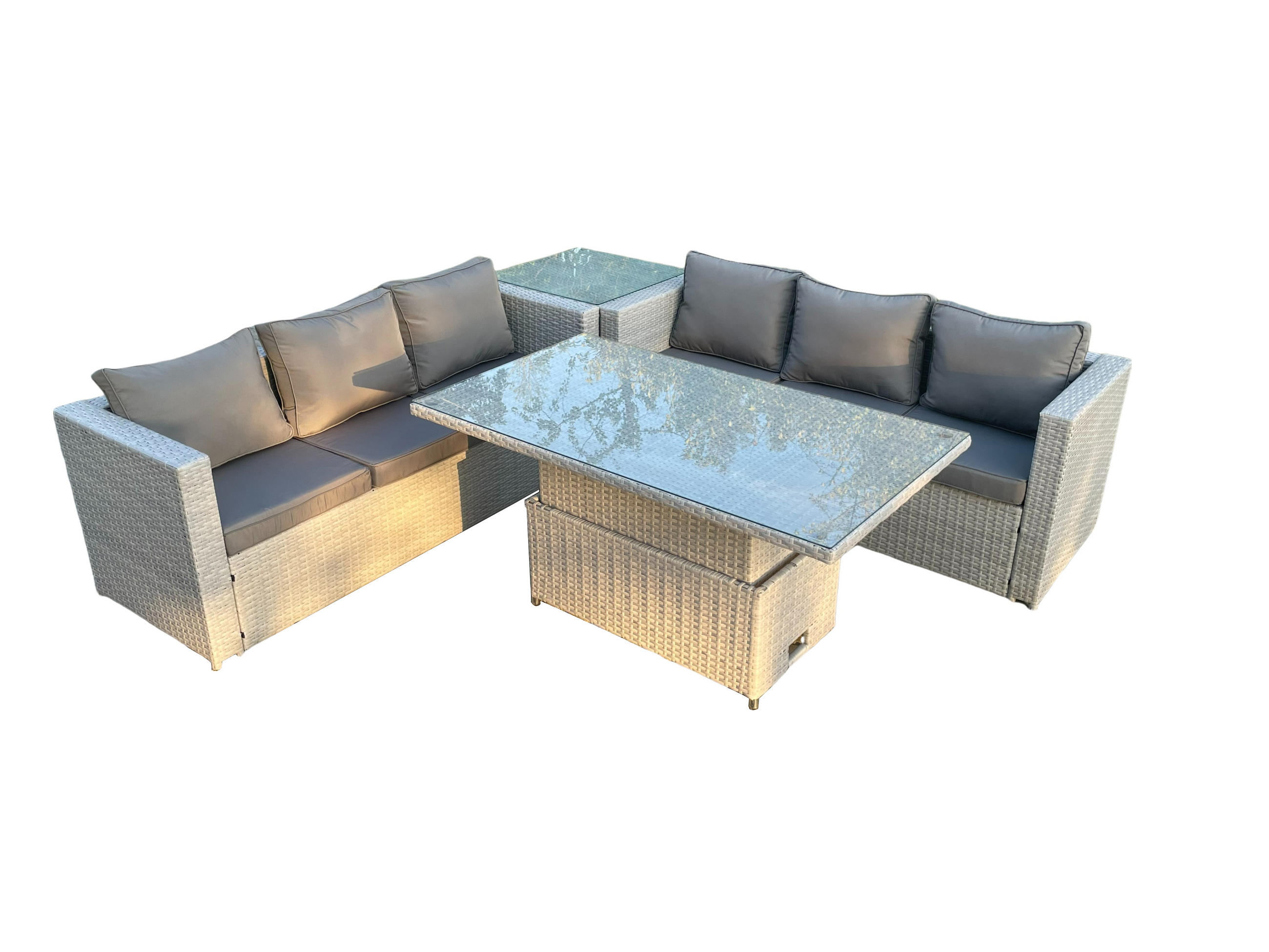 GARTENMÖBEL SET Polyrattan Helles Grau 6-Sitzer - Hellgrau, Metall - Fimous
