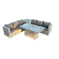 GARTENMÖBEL SET Polyrattan Helles Grau 6-Sitzer - Hellgrau, Metall - Fimous