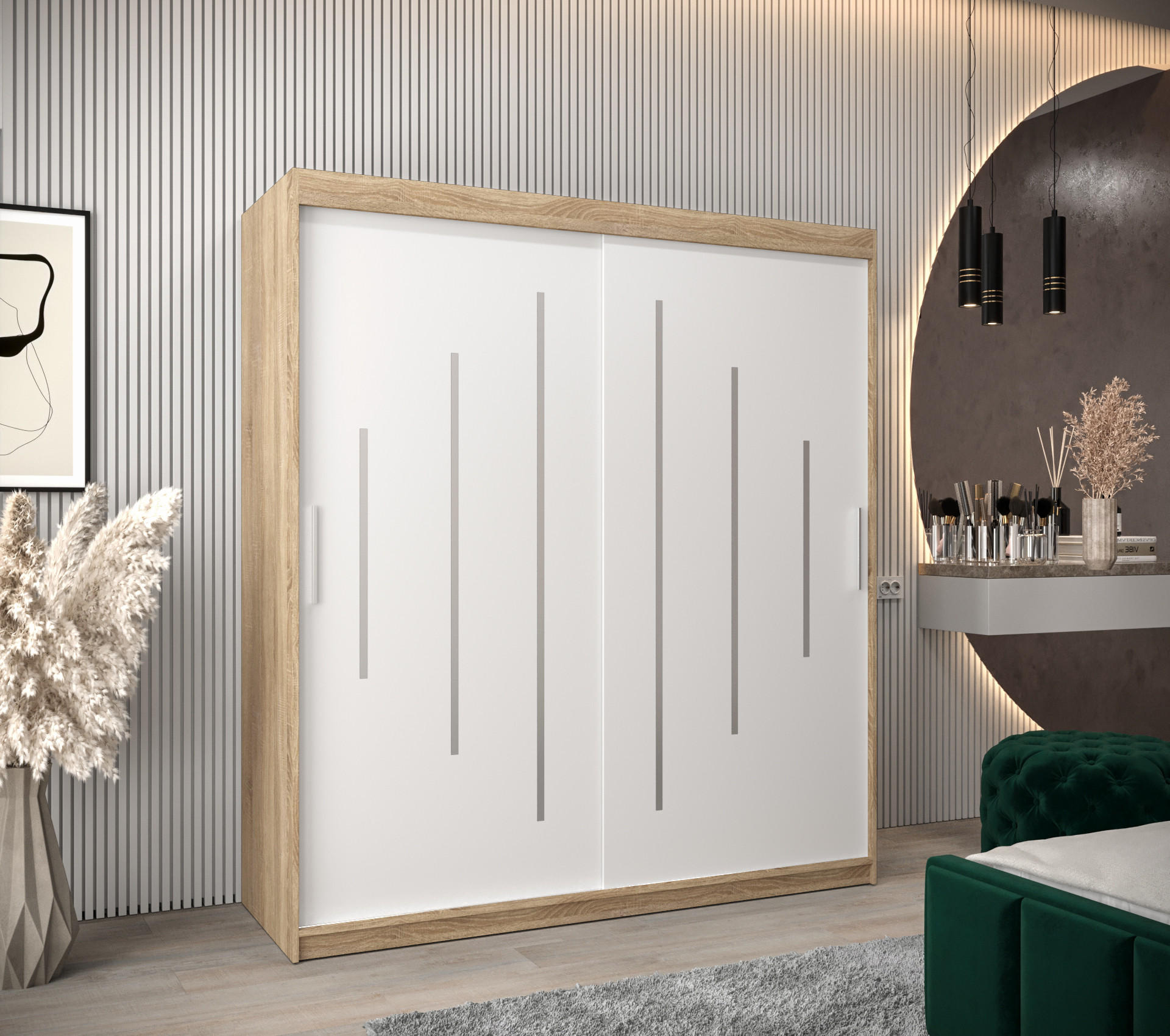 SCHWEBETÜRENSCHRANK 200/180/62 2-türig - Silberfarben/Weiß, Holz/Kunststoff (180/200/62cm) - Abiks Möbel