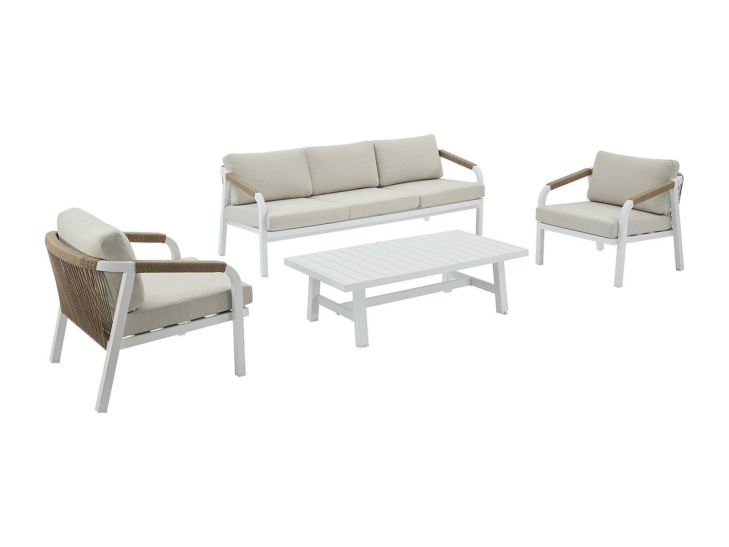 GARTENSITZGRUPPE im Set - 5 Personen - metall - beige, weiß Lureya - Beige/Weiß, Metall - Vente-Unique