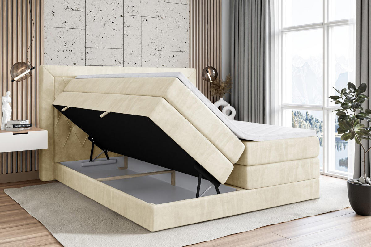 BOXSPRINGBETT NOEL KING - 140 x 200 - H3/H4 - Beige - Beige, Holzwerkstoff (140/200cm) - ALTDECOR