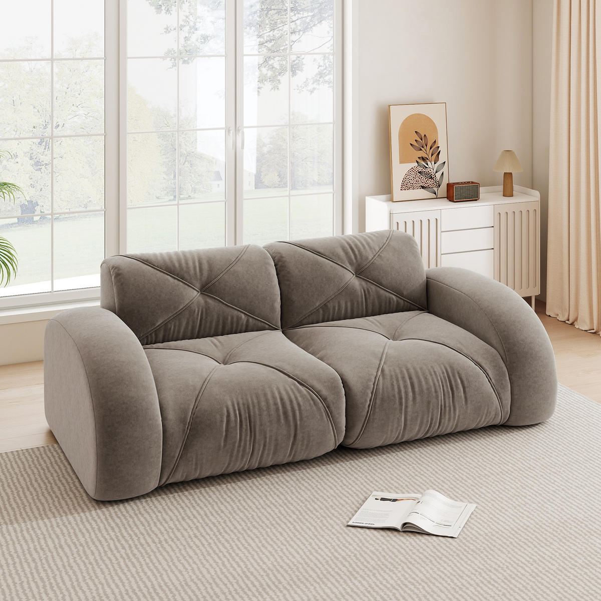 2-SITZER SOFA Chenille Taupe Modular - Braun, Textil (204/76/95cm) - WISHDOR