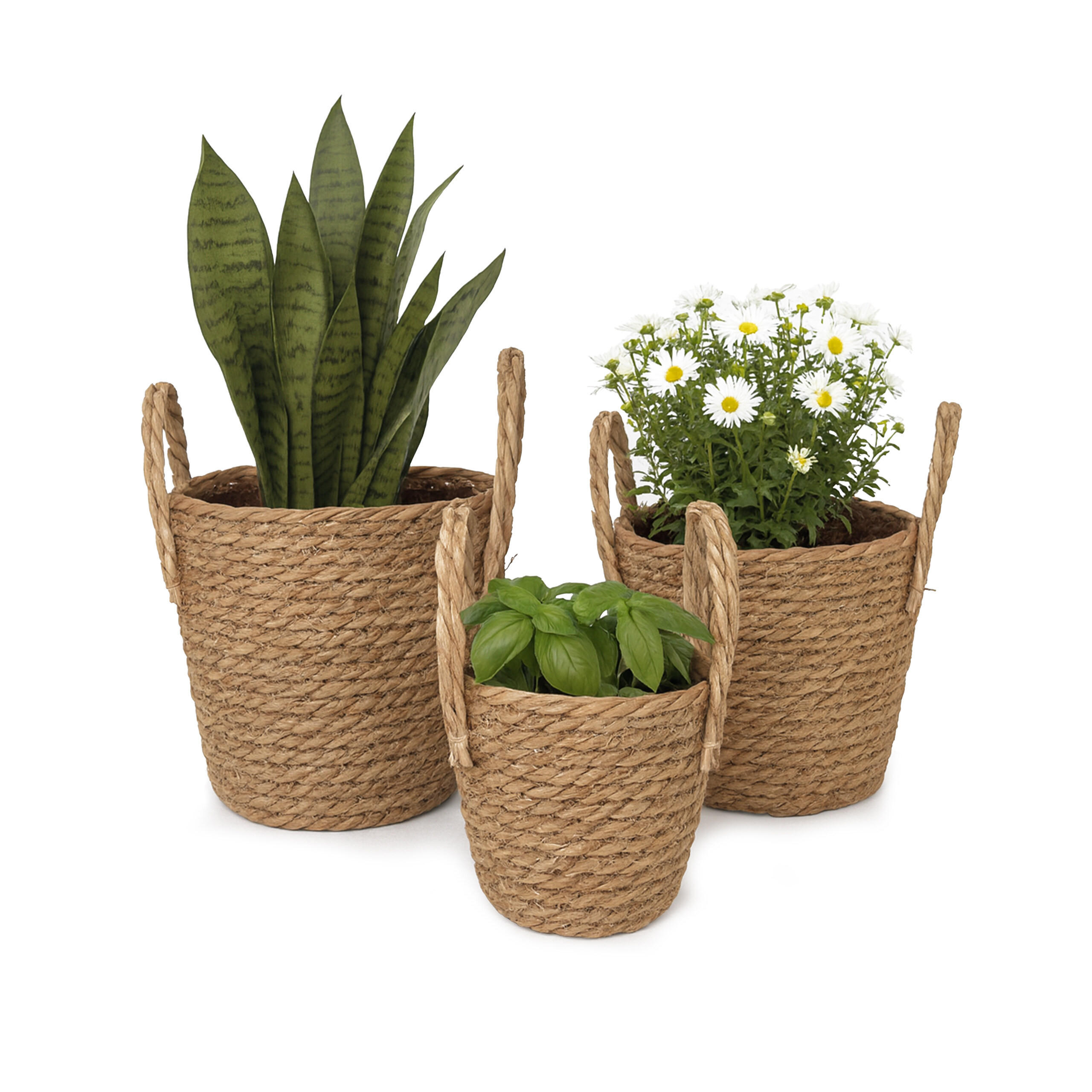 3XBLUMENTOPF - Hellbraun, Kunststoff/Textil (23cm) - Relaxdays