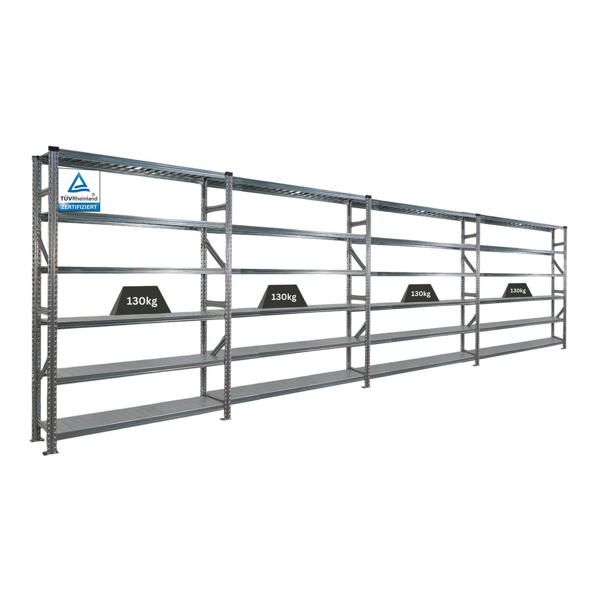 FACHBODENREGAL Proximo Stecksystem 210x600x32cm 6 Ebenen Beidseitig nutzbar Verzinkt - Silberfarben, Metall (600/210/32cm) - PROREGAL