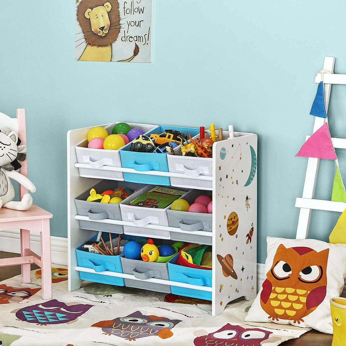 KINDERREGAL mit 9 herausnehmbaren Aufbewahrungsboxen - Weiß, Holzwerkstoff (29.5/60/62.5cm) - Calicosy