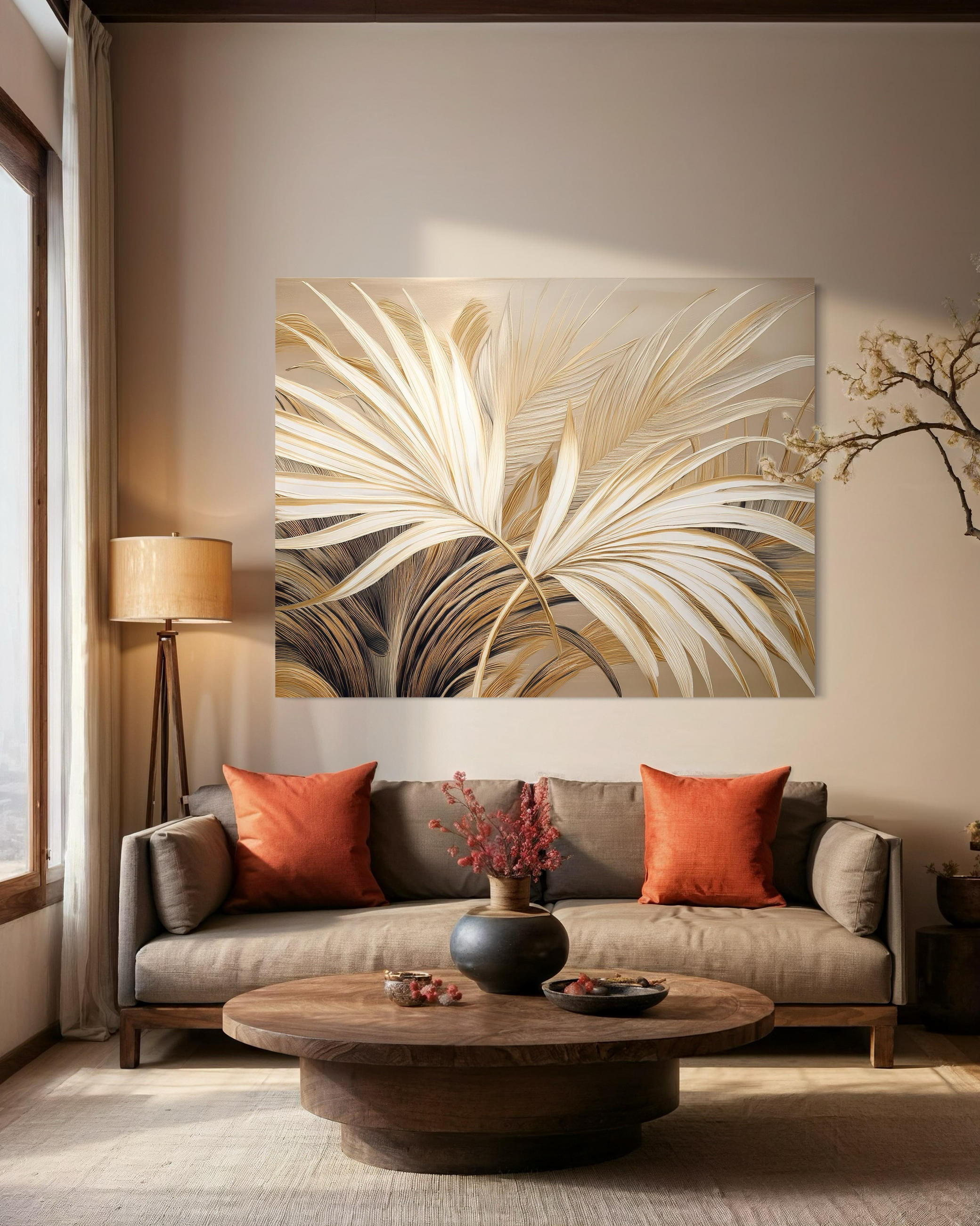 WANDBILD tropische blätter botanik - Beige, Textil (60/40cm) - Feeby