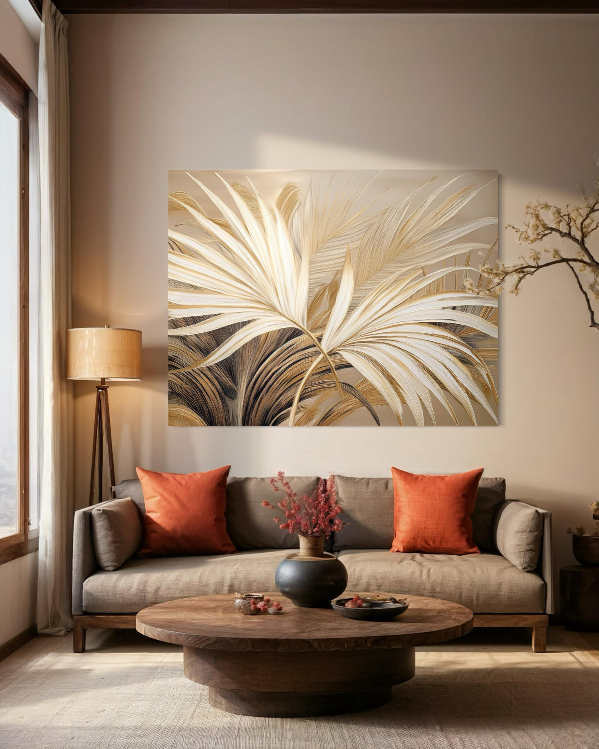 WANDBILD tropische blätter botanik - Beige, Textil (60/40cm) - Feeby