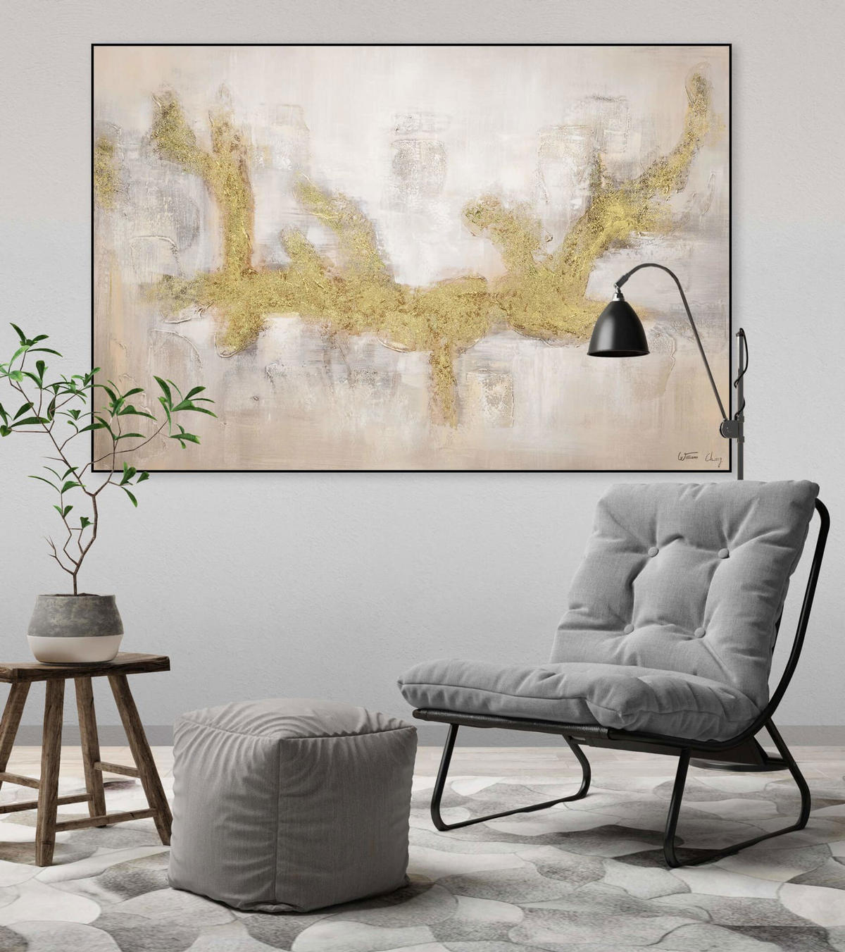 ACRYLBILD HANDGEMALT 120/80 cm - Goldfarben, Holz/Textil (120/80cm) - KUNSTLOFT