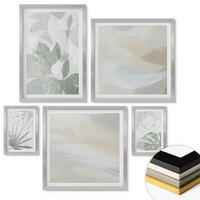 WANDBILDER 5er Set - 50x50 cm & 20x30 cm & 40x60 cm Silberner Rahmen - Die Blätter der Pflanzen sind grünlich-grau. - Silberfarben, Kunststoff (40/60cm) - ArtPrintCave
