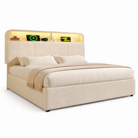 POLSTERBETT 140/200 mit Bettkasten, LED und USB in Beige - Beige, Holzwerkstoff/Textil (140/200cm) - EVRYAE