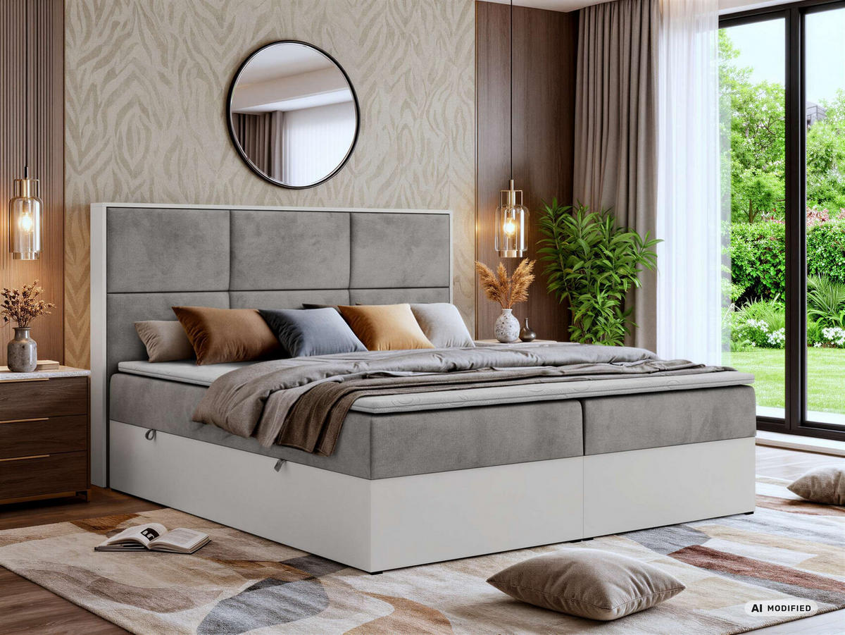 KONTINENTÁLNÍ POSTEL DELVIT 200/200 - Světle šedá Samet - Topper Visco - H4 - černá/světle šedá, textil/plast (200/200cm) - MKS