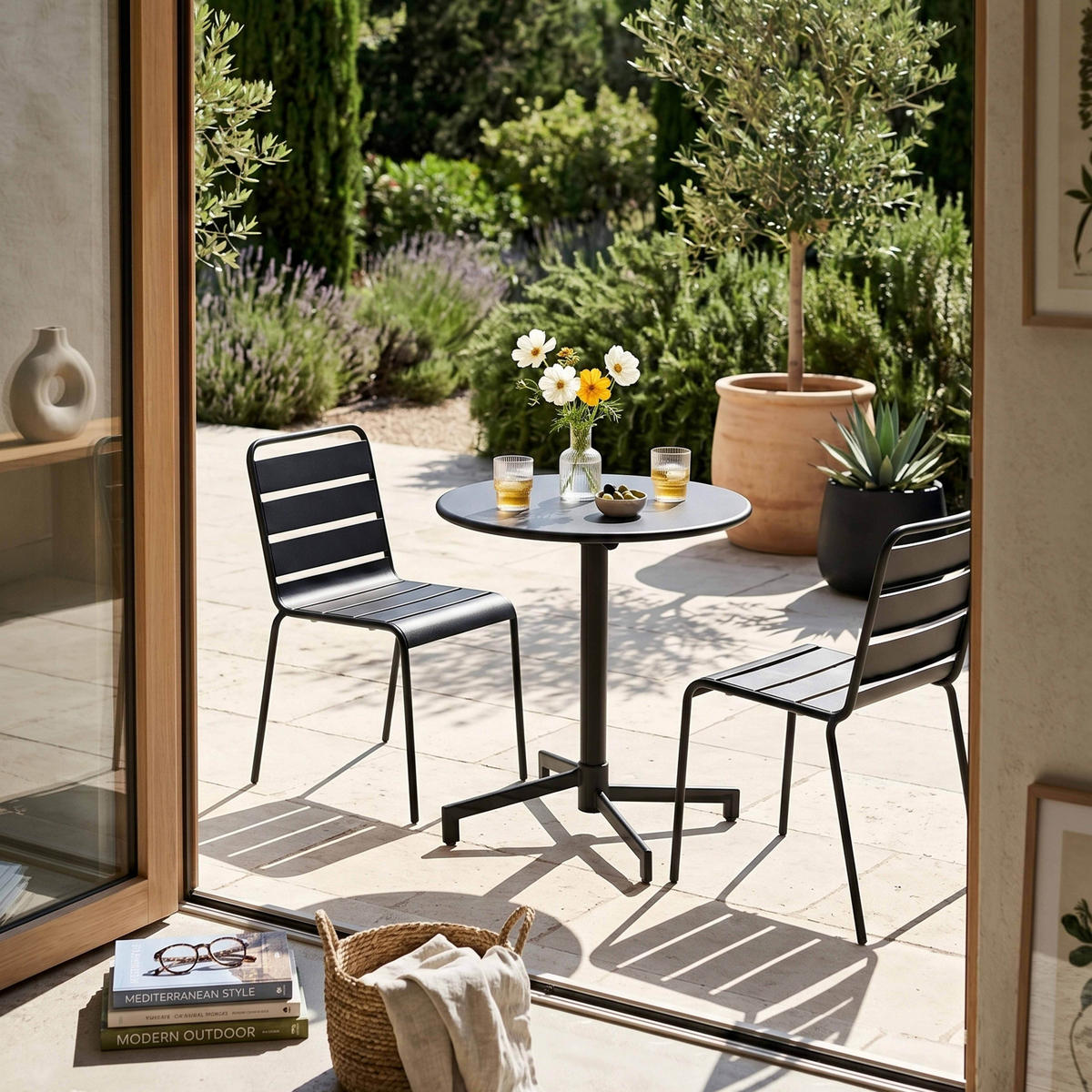GARTENSET 3-tlg., Anthrazitgrau - Grau, Metall - Oviala