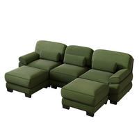 WOHNLANDSCHAFT 3-Sitzer U-Form mit 2 Hockern, DE-42659, Grün - Grün, Holz (265/94/161cm) - ComfortXL