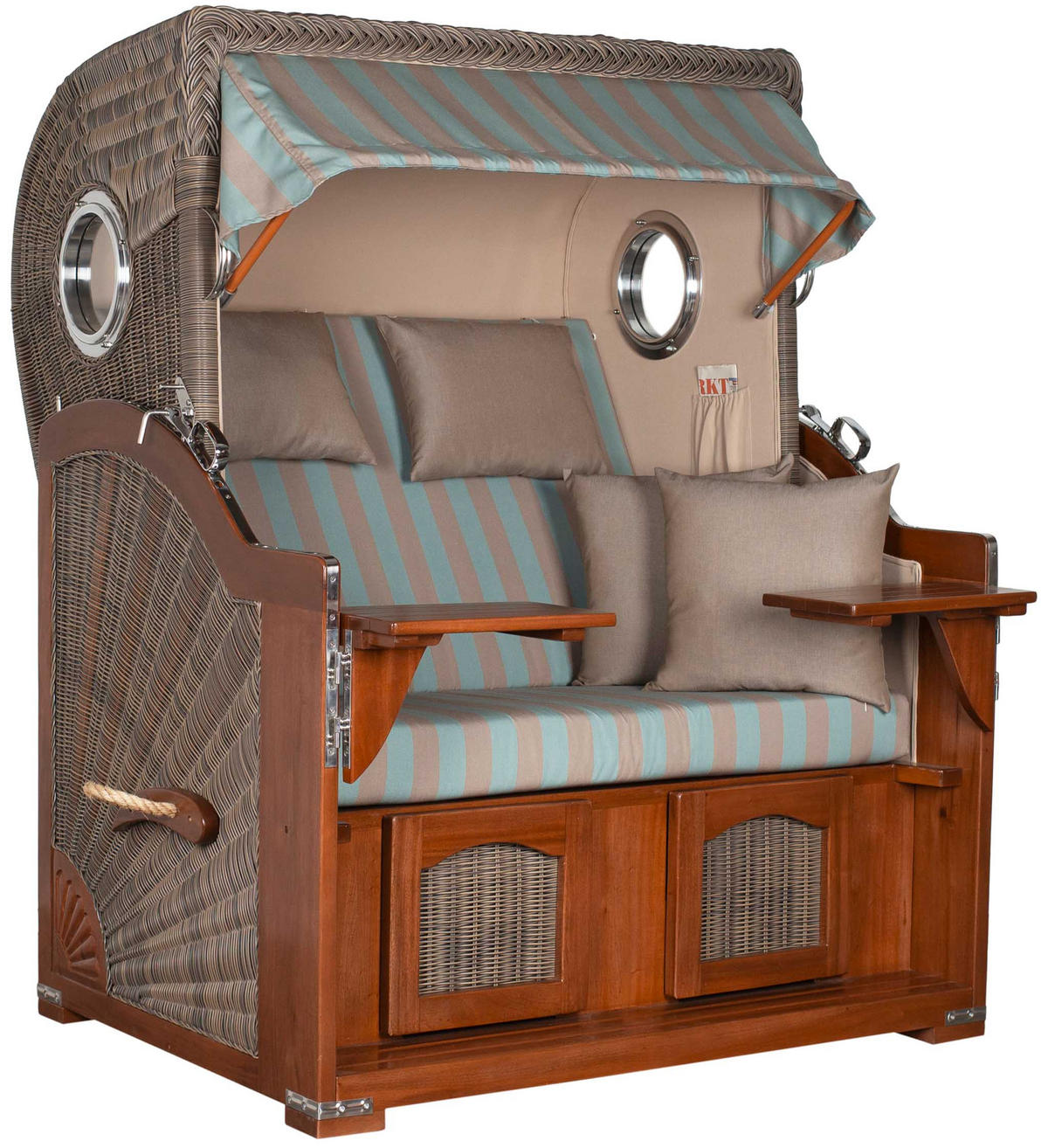 STRANDKORB 2-Sitzer Düne Mahagoni 520 - Türkis/Blaugrau, Holz (125/170/80cm) - Mr. Deko