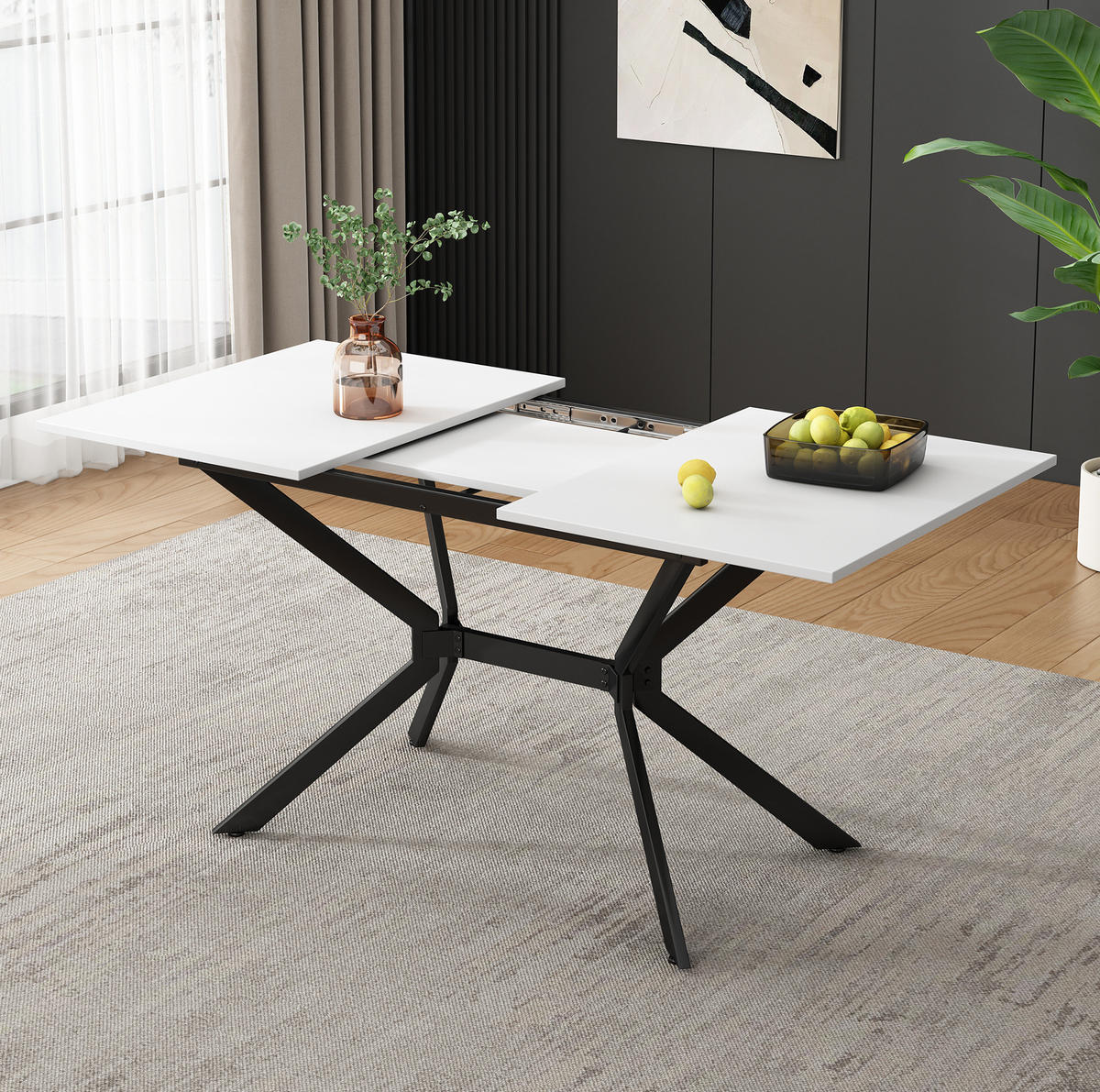 ESSTISCH 120/160/80 cm in Weiß aus MDF, ausziehbar mit schwarzen Metallbeinen - Weiß, Holzwerkstoff (160/75/80cm) - Flora Grace