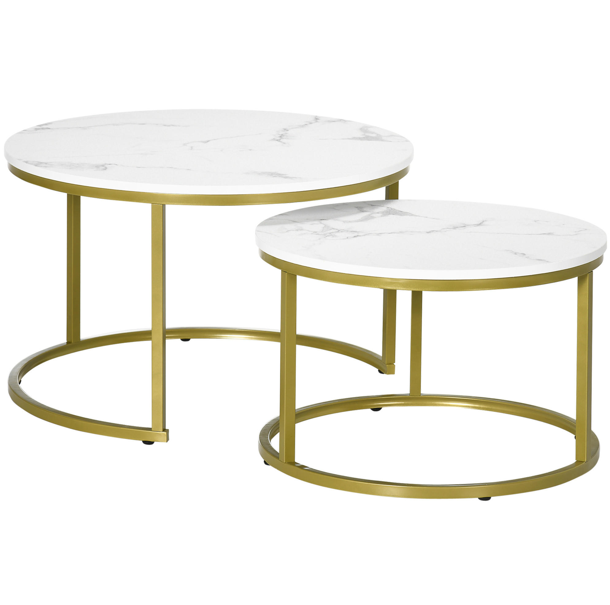 COUCHTISCH-SET Ø74/46,3 cm weiß mit stapelbarer 2er-Kombination aus Stahl und Spanholz - Weiß, Metall (74/74/46.3cm) - OKWISH