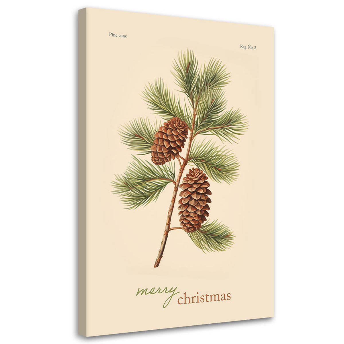 WANDBILD tannenzapfen und aufschrift ""frohe weihnachten - Beige, Textil (40/60cm) - Feeby