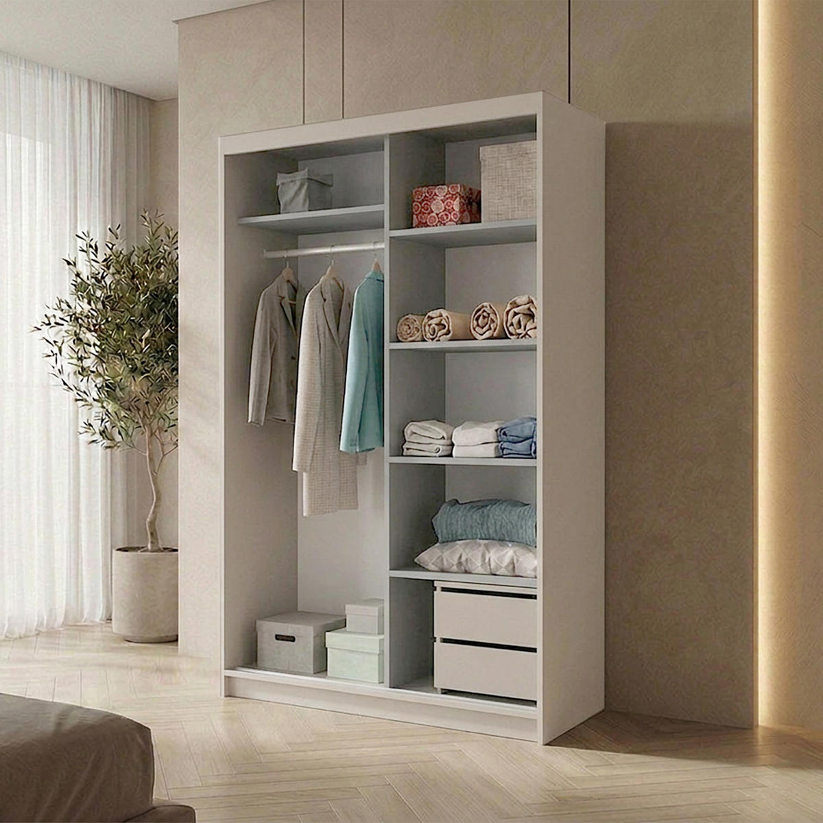 SCHWEBETÜRENSCHRANK Hela mit 2 Türen und Schubkasteneinsatz, 100 cm, Kaschmir - Kaschmir, Holzwerkstoff (100/205/60cm) - Beautysofa