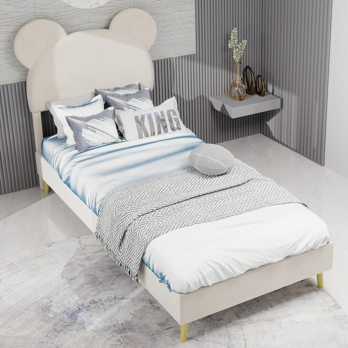 POLSTERBETT 90x200 cm Cartoon ohne Stauraum beige - Beige, Textil (90/200cm) - LEBENLANG