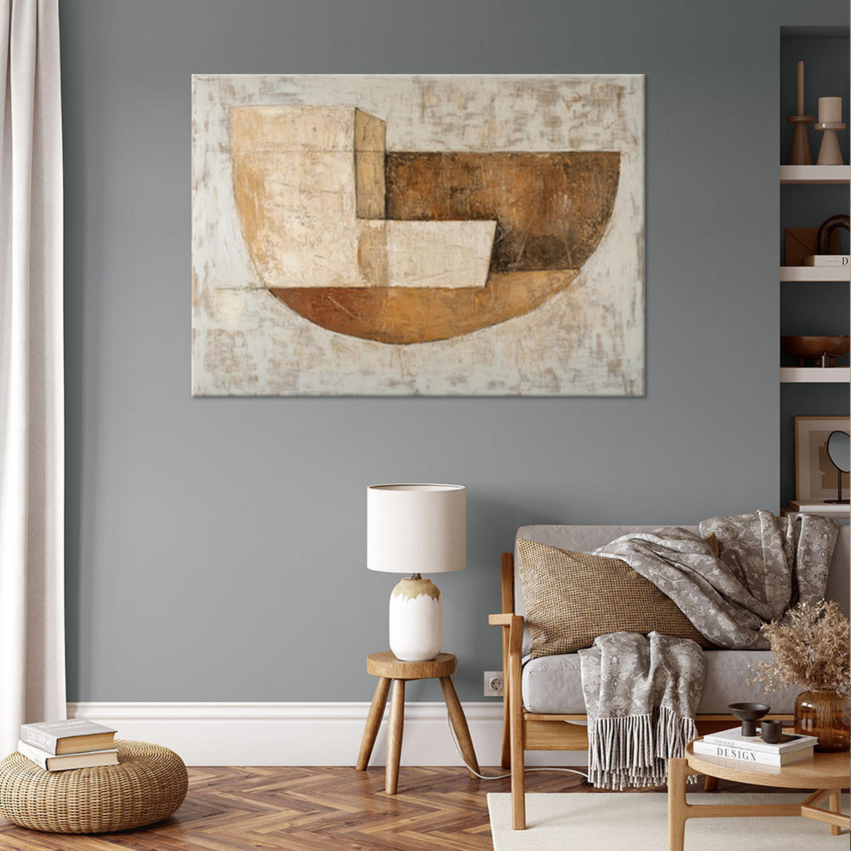 LEINWANDBILD Beige abstrakte Loft Form 100x70cm - Beige, Textil (100/70cm) - Feeby
