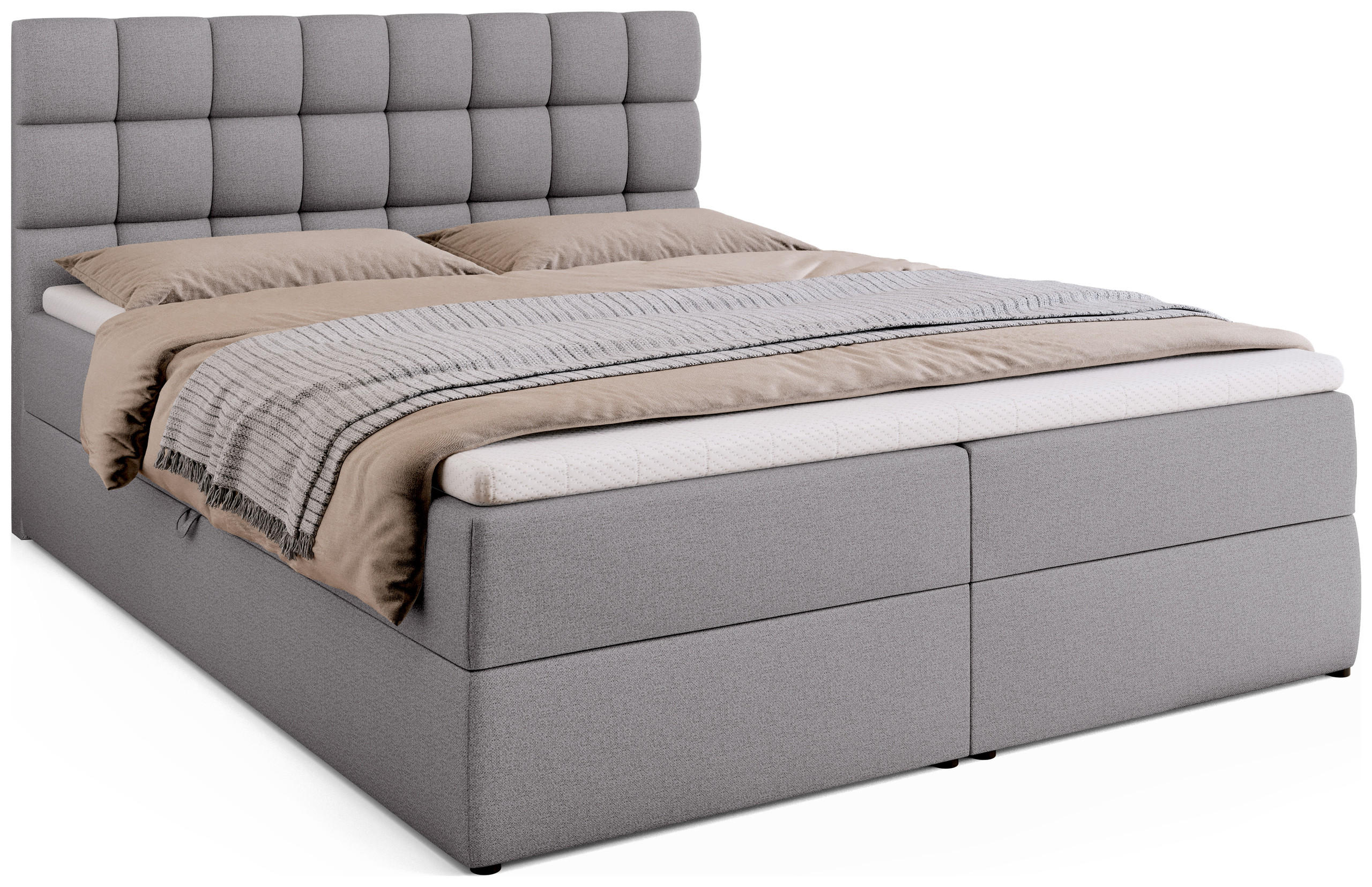 BOXBETT Dakota mit Topper 160/200 Grau - Grau, Textil (160/200cm) - Bromarkt