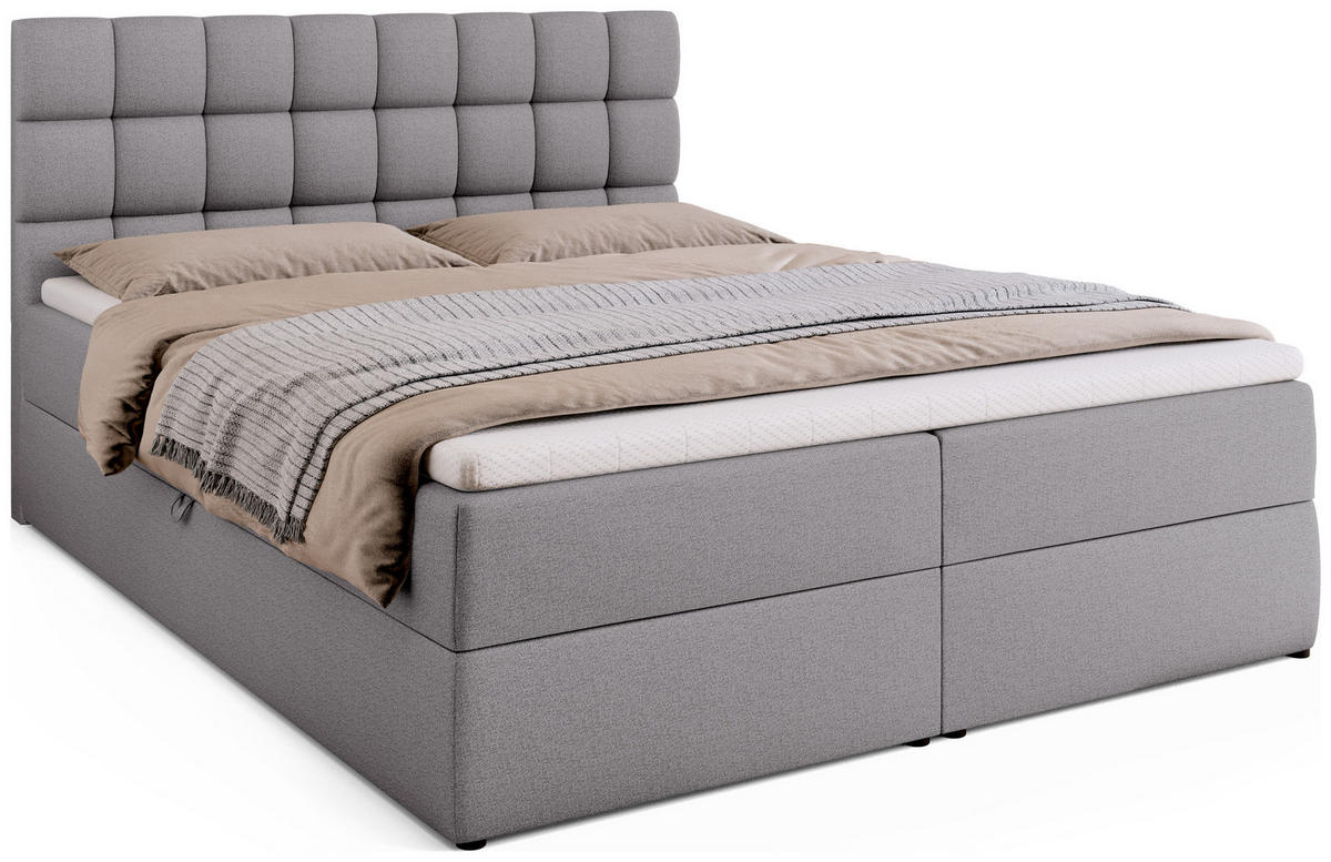 BOXBETT Dakota mit Topper 160/200 Grau - Grau, Textil (160/200cm) - Bromarkt