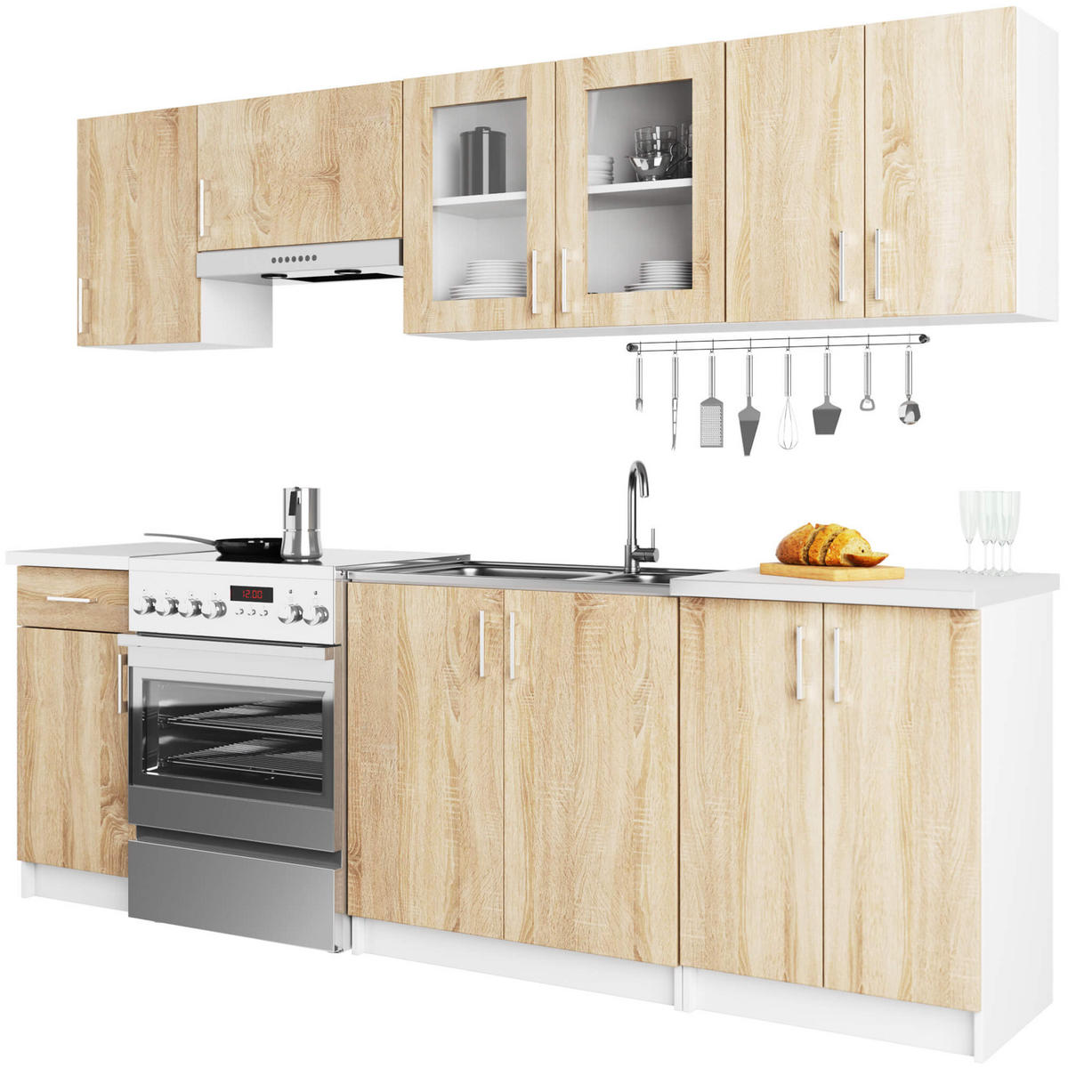 KUCHYŇSKÝ BLOK Bílá, dub Sonoma 203/240/44,5 - bílá, kompozitní dřevo (240/203/44.5cm) - RAUMHIRSCH FURNITURE