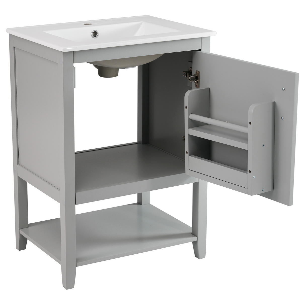 WASCHTISCHKOMBI 60 cm Grau aus MDF mit Keramikwaschbecken - Grau, Holzwerkstoff (61/87/47cm) - OKMYHOME