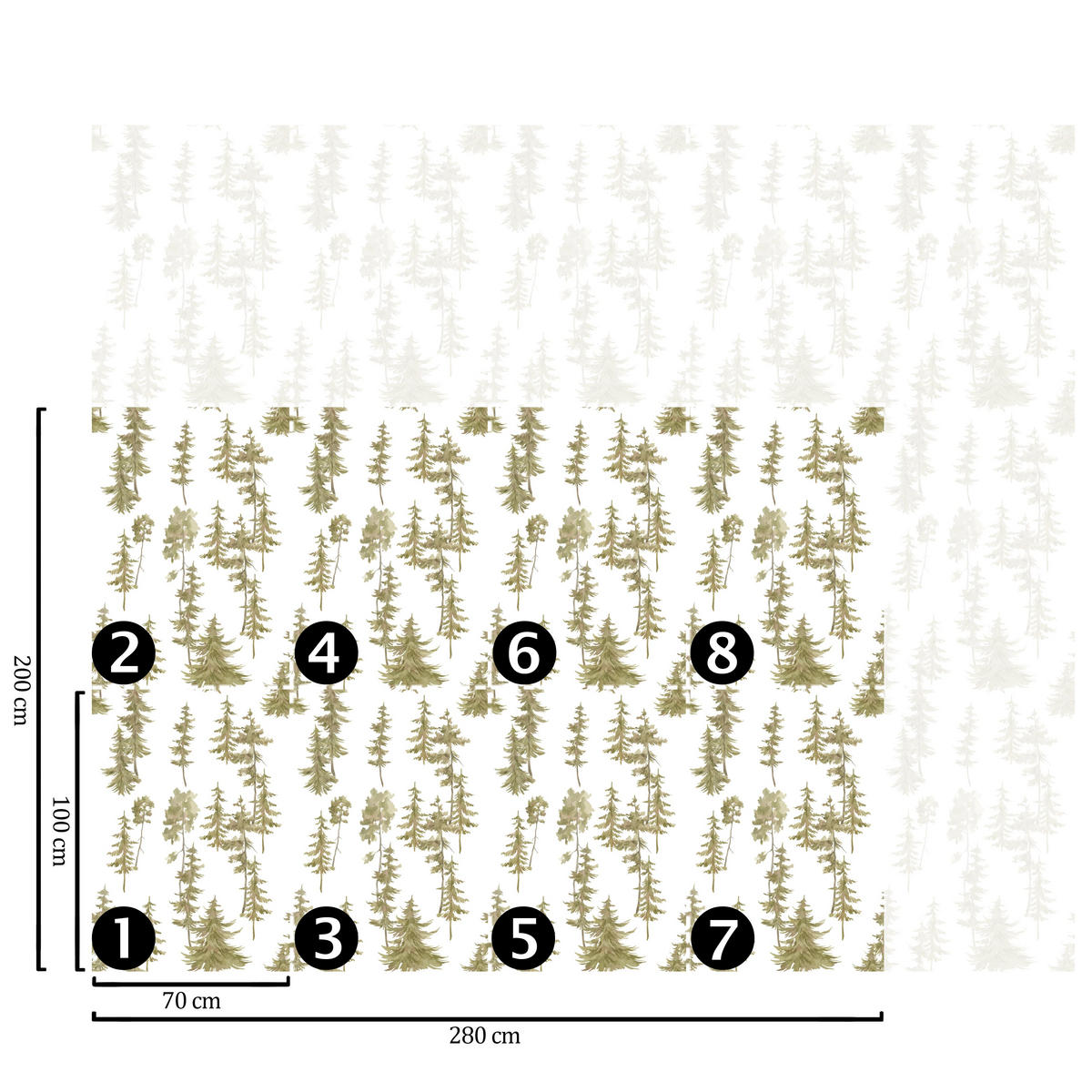 TAPETE Kiefern aus echtem Papier, 200x280cm, 8 Bögen - Grün, Papier (200/280cm) - WALLPAPERS4BEGINNERS