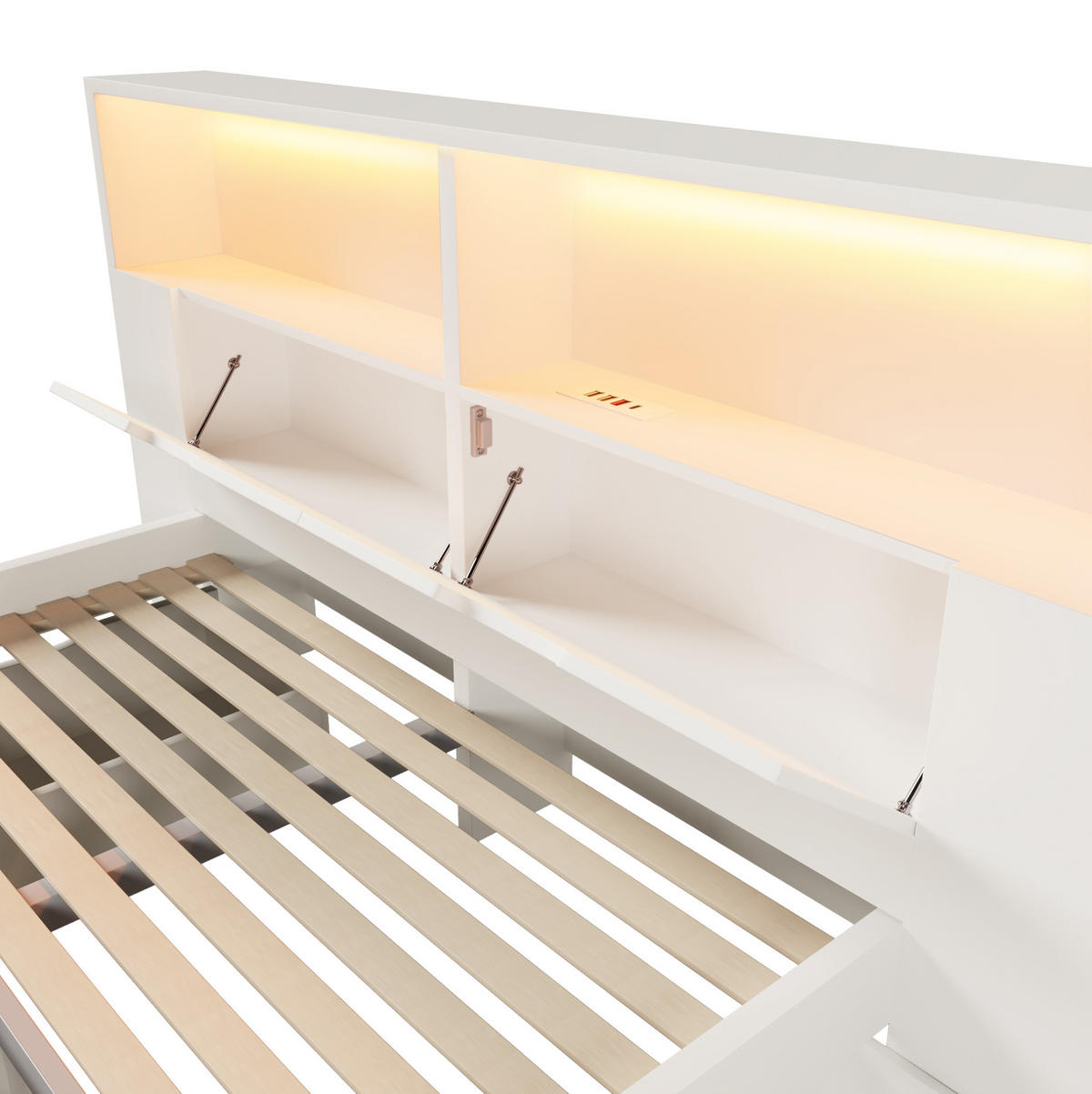 BETT 140/200 cm in Weiß – inkl. Lattenrost, Stauraum, LED und USB - Weiß, Holzwerkstoff (140/200cm) - BEAOK