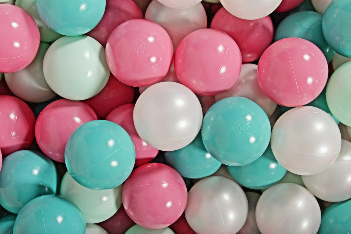 BÄLLE für Bällebad, Spielbälle, Plastikbälle für Kinder Set 200 pcs.: Mint/Hellrosa/Türkis/Perlweiß - Türkis, Textil (7/7/7cm) - MeowBaby