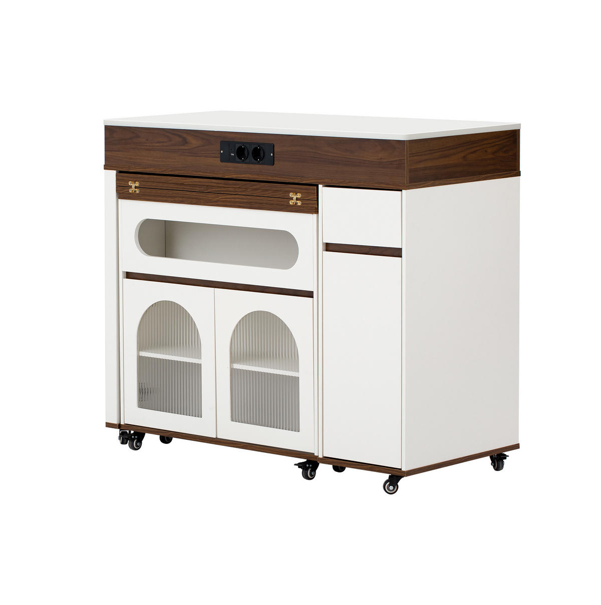 KÜCHENINSEL 50,5-187,5/110,5/95,5 cm aus MDF mit ausziehbarer Tischplatte Weiß/Walnussfarben - Walnussfarben, Holzwerkstoff (110.5/95.5/50.5cm) - Modenvie