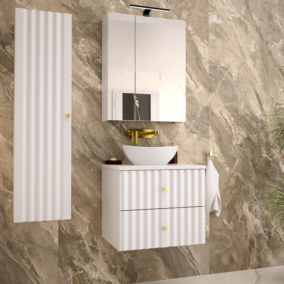 UMIVALNIK 60.6cm Izae Bela - bela, leseni material (60.6/52.2/46.5cm) - Petits-meubles