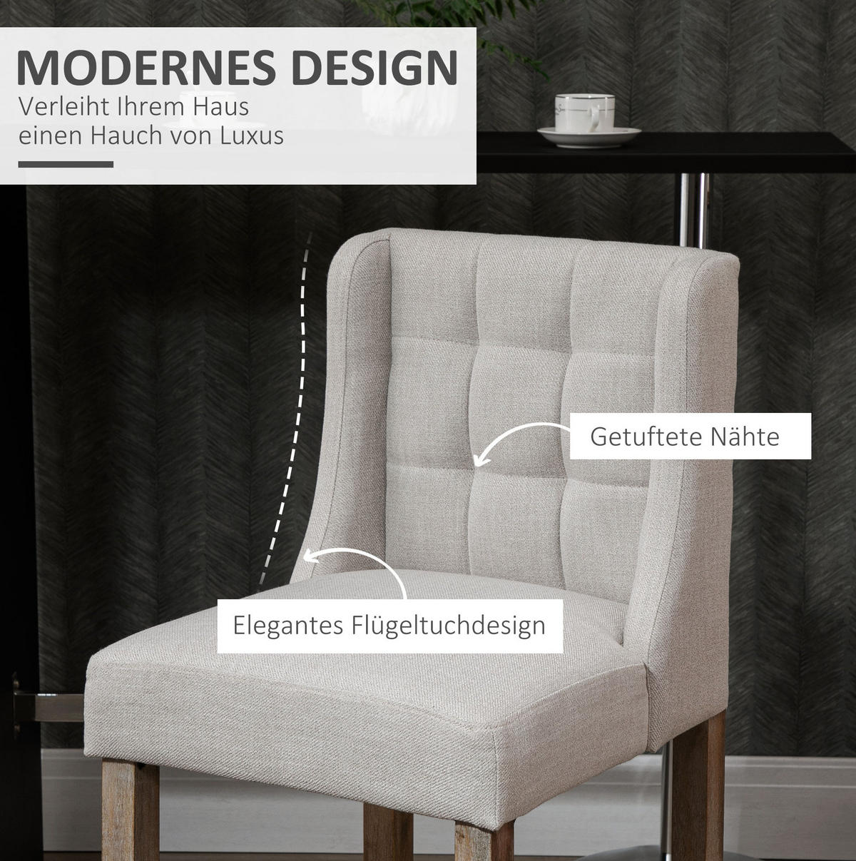 BARHOCKER 2er-Set mit Rückenlehne 47 x 50 x 101 cm Polyester Beige - Beige, Metall (50/101/47cm) - Meubliv