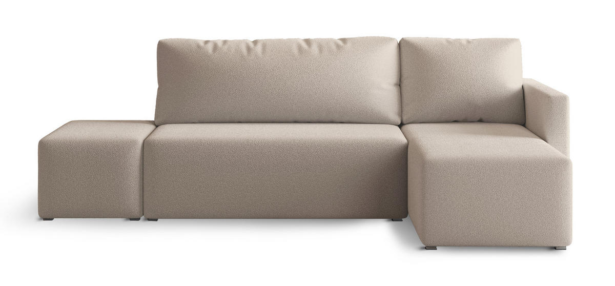 ECKSOFA VELOTTI R-S Beige Boucle-Stoff mit Schlaffunktion - Beige, Holz (261/143cm) - MASSENO