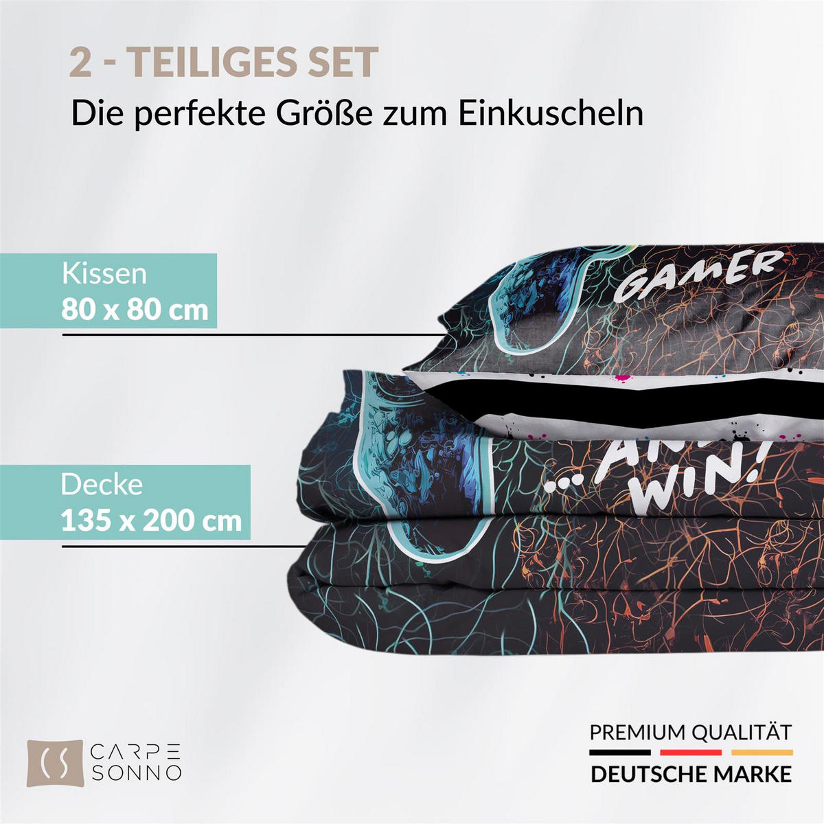 KINDERBETTWÄSCHE 135x200 cm Gamer Gamepad aus 100% Baumwolle - Leuchtet um Dunkeln - Schwarz, Textil (135/200cm) - Carpe Sonno
