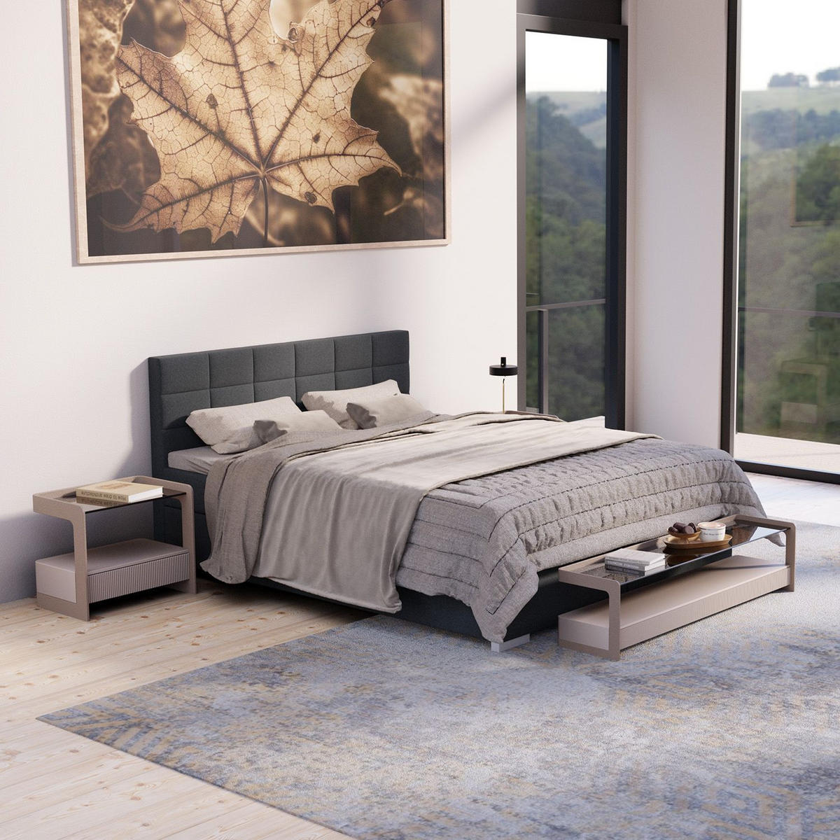 BOXBETT Seattle dunkelgrau 180x200 cm Malmo-Stoff - Dunkelgrau, Textil (180/200cm) - Juskys