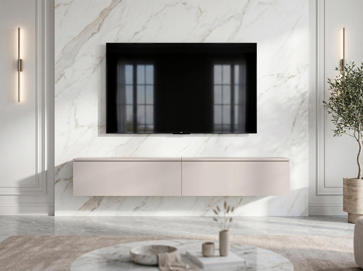 LOWBOARD Barvo 2x100 Beige Kaschmir 200/34/32 cm – hängendes TV-Board - Beige, Holzwerkstoff (200/34/32cm) - AX Living