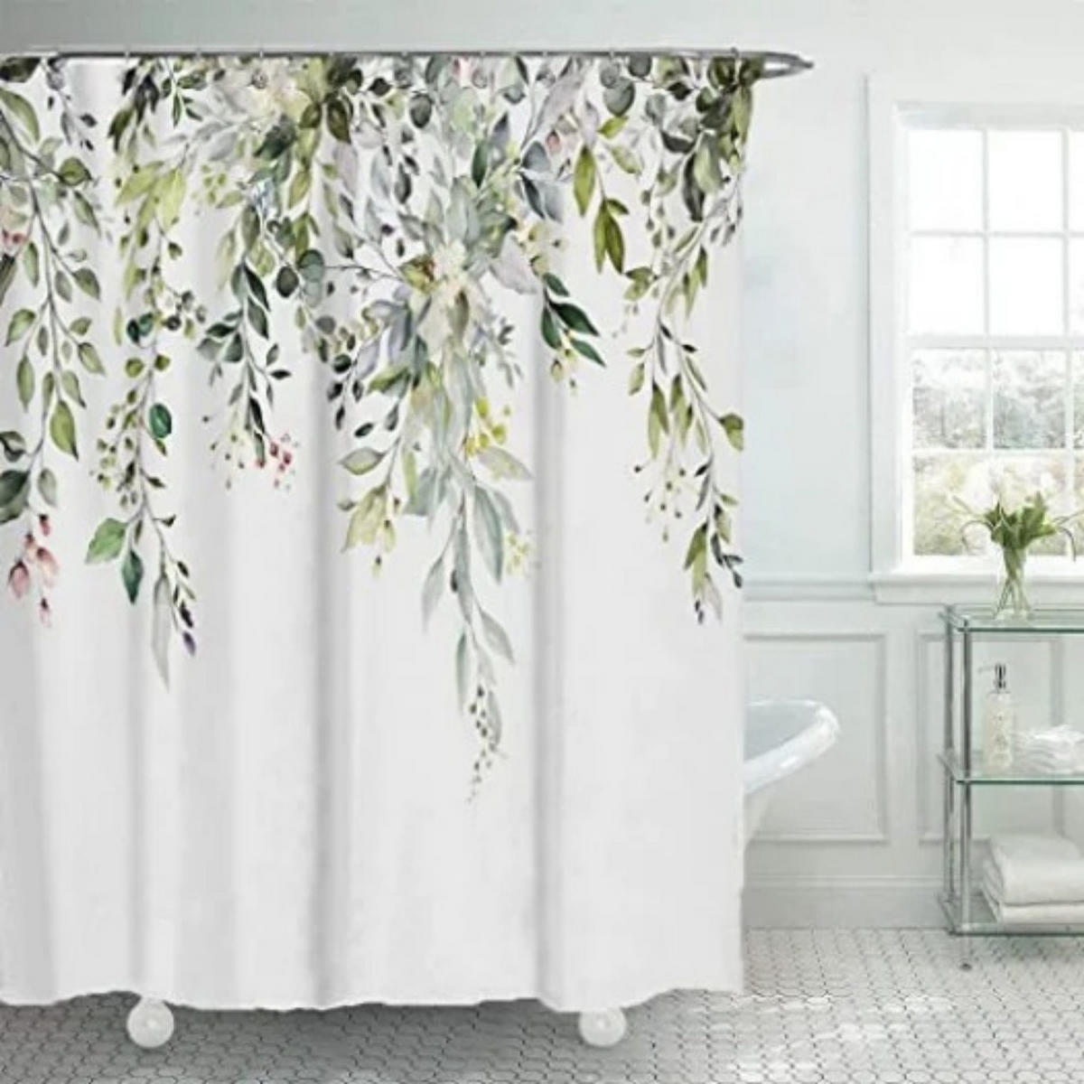 DUSCHVORHANG Grün floral bedruckt wasserdicht schimmelresistent waschbar mit Haken - Multicolor, Textil (180/180cm) - MCBOSON