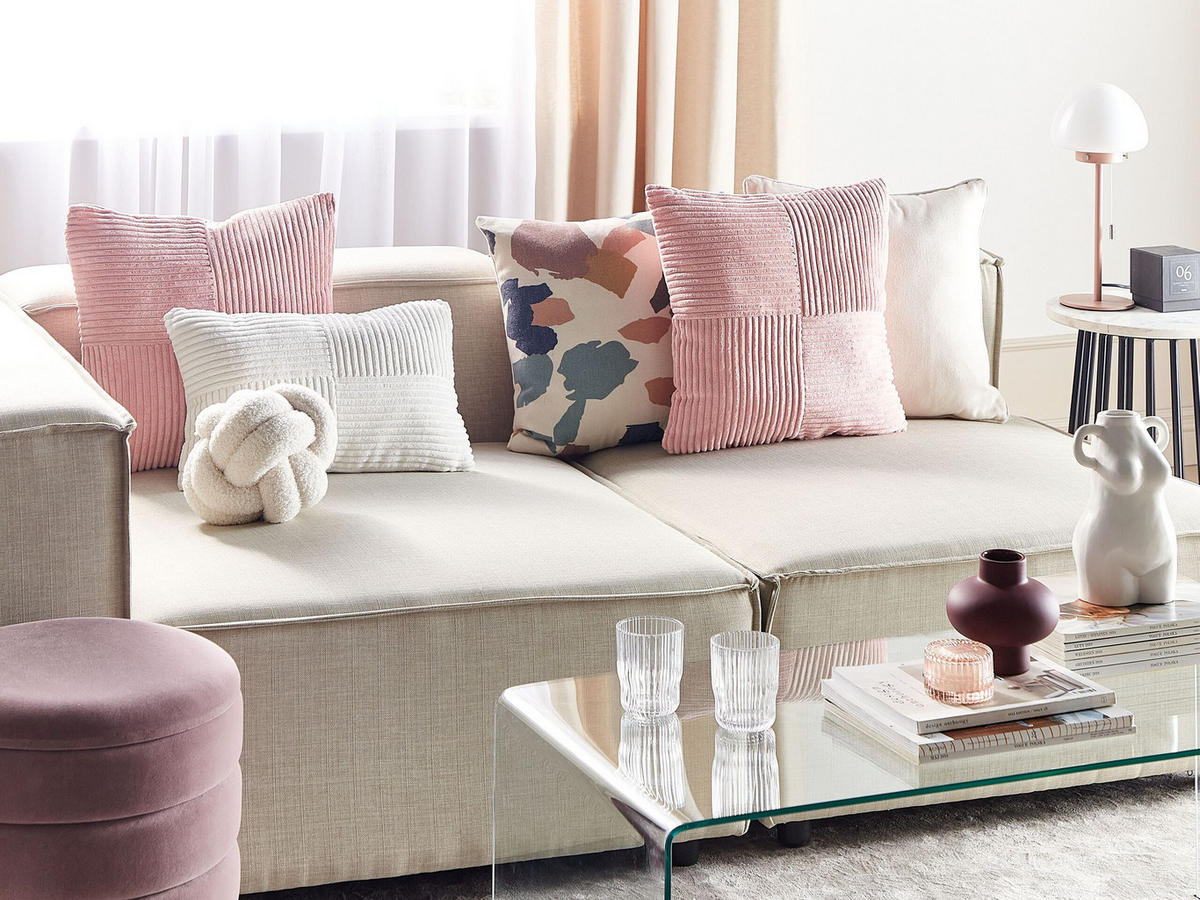DEKOKISSEN CORD 2er-Set Rosa 43/43 cm Millet - Pink, Textil (43/43cm) - Beliani