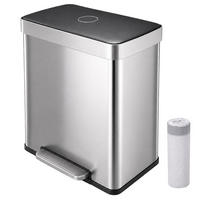 COȘ Argintiu 2x30 l cu pedală 2 compartimente - argintiu, material plastic/metal (58/60.5/35.5cm) - Relaxdays