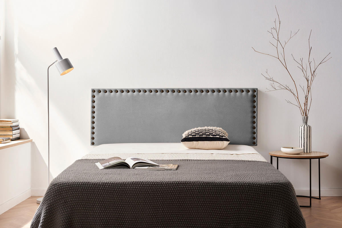 KOPFTEIL gepolstert MODENA Aqualine 115x55x8 cm - Hellgrau - Moonia - Hellgrau, Holz (115/8/55cm)