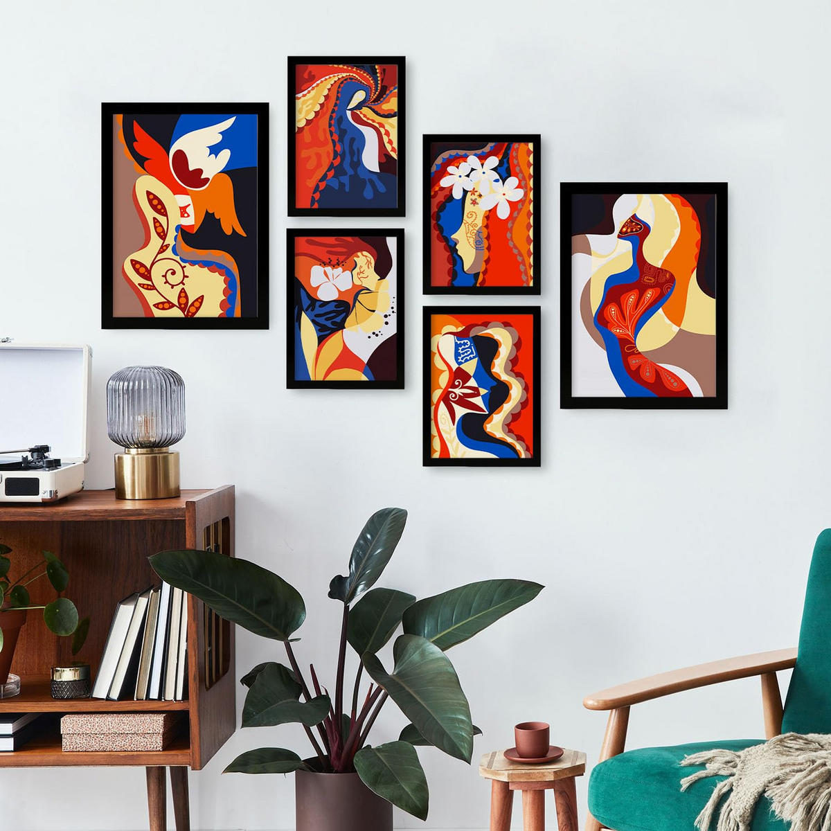 POSTER Set Mit 6 Begeisterte Meisterschaft In Weibliche Zusammenfassung Ästhetische Dekorative Gemälde Für Ihr Zuhause A3 & A4 Schwarzer Rahmen - Schwarz, Papier (29/3cm) - Nacnic