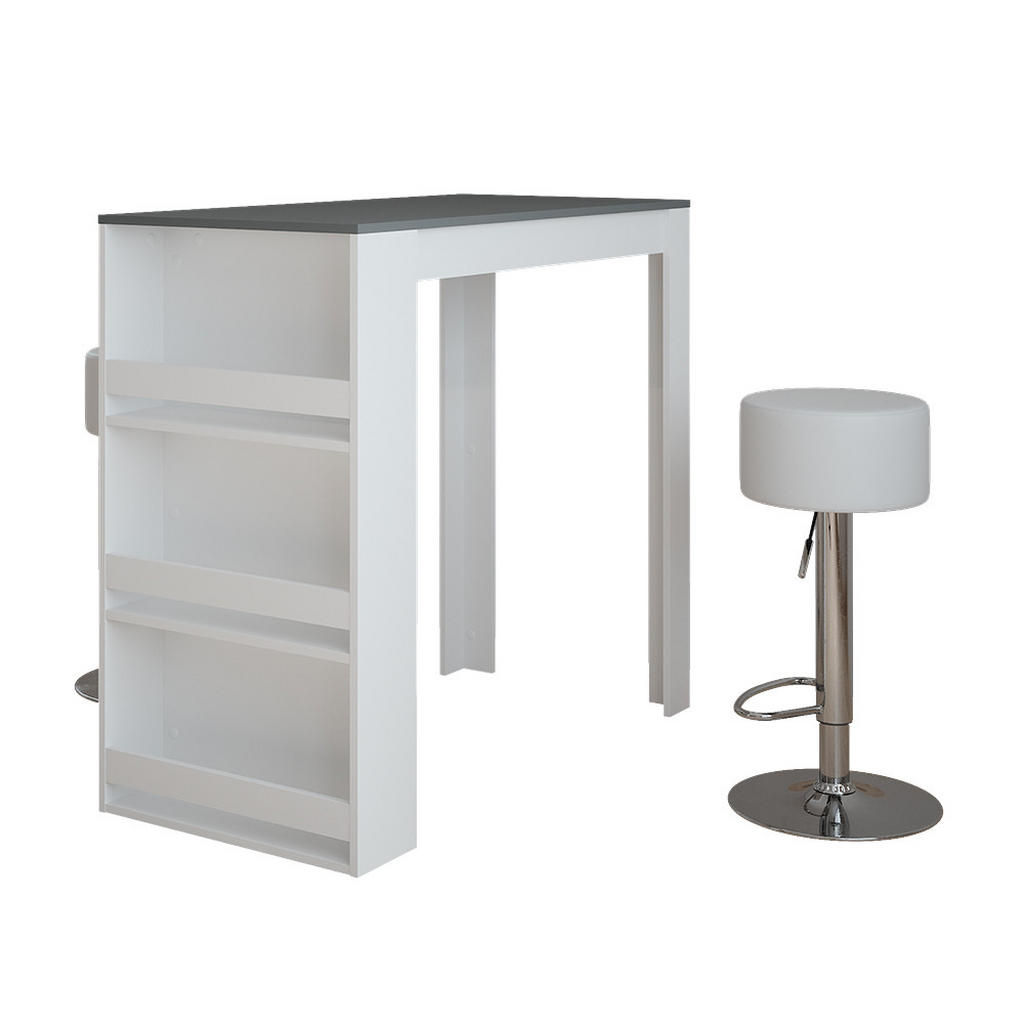 Vicco STOJACÍ BAROVÝ STŮL SE ŽIDLEMI Repose Bílá/antracitová 57 x 117 cm se 2 barovými stoličkami